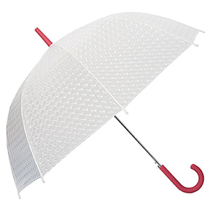 UE6357-C
	-DOME SHAPED UMBRELLA
	-Clear with Red handle (Clearance Minimum 0 Units)